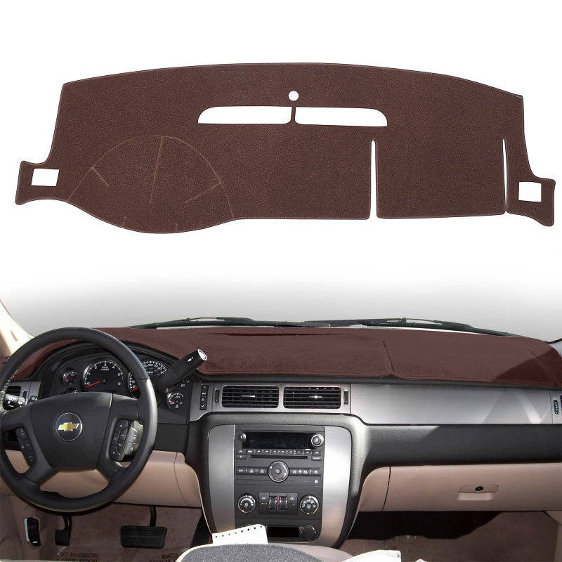 HanLanKa Dashboard Cover Dash Mat Compatible with 2007-2014 Chevy Chevrolet Tahoe Suburban,2007-13 Chevy Avalanche Silverado 1500 2500 3500 LTZ/GMC Sierra SLT Denali,2007-14 GMC Yukon XL (Brown) - Image 1